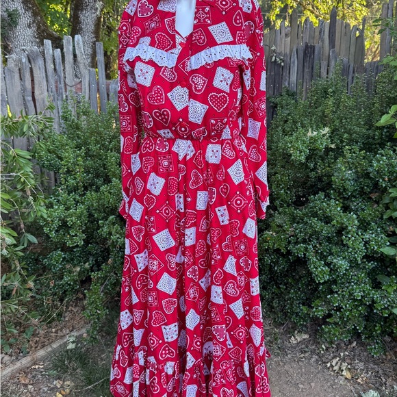 Vintage Dresses & Skirts - Vintage Western Red Patterned Maxi Dress